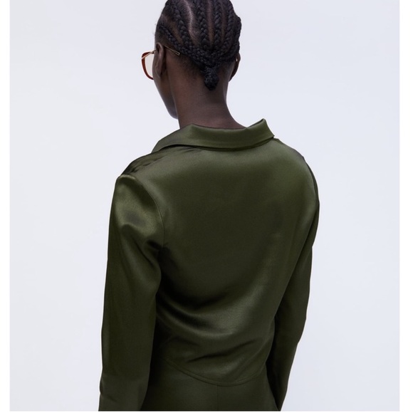 Zara satin effect polo top green - Picture 5 of 10